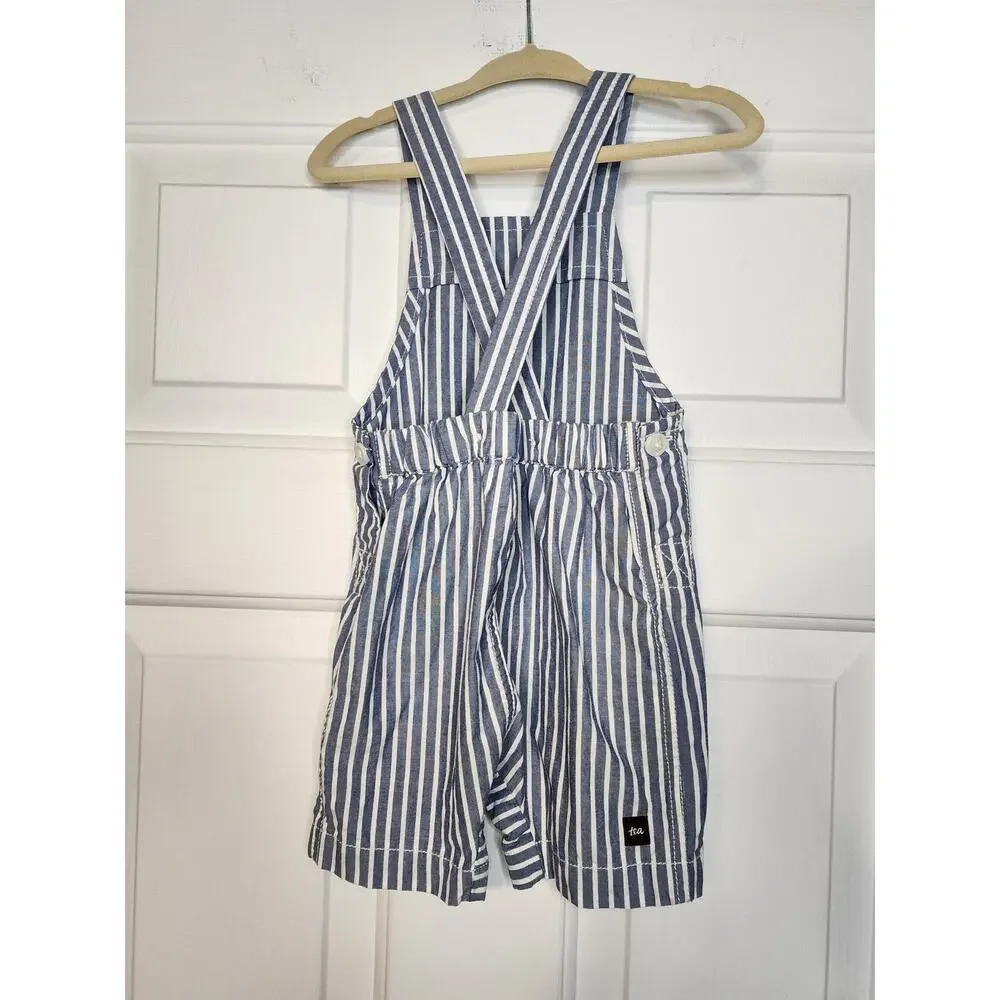 Tea Collection Blue & White‎ Striped Boys Overalls Shortalls Size 12/18 months